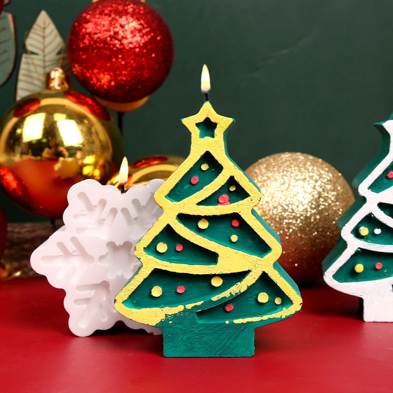 Silicone Candle Mold Set for Christmas Tree and Snowflake Shapes - Holiday Crafting