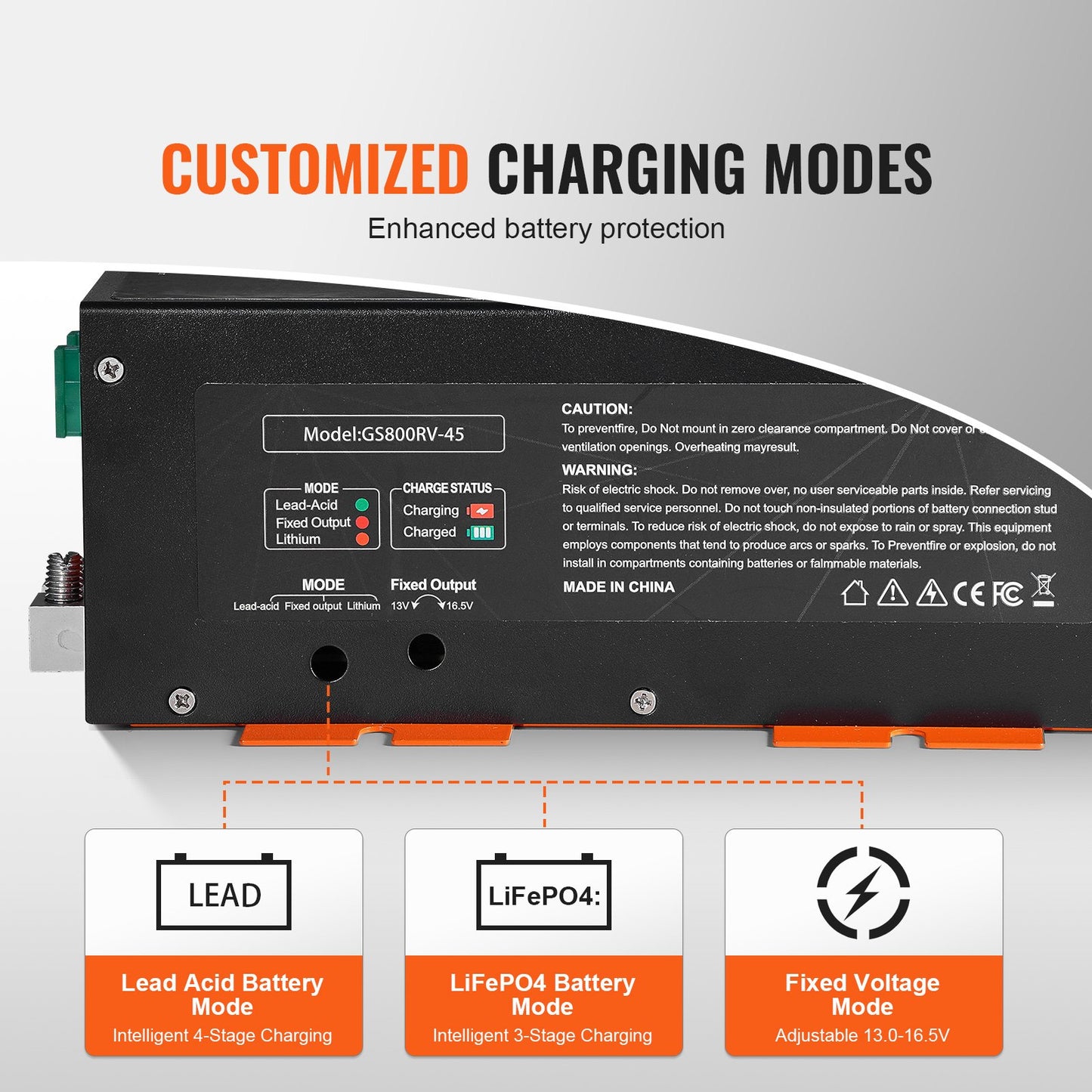 45A RV Power Converter 110V AC to 12V DC Battery Charger Black