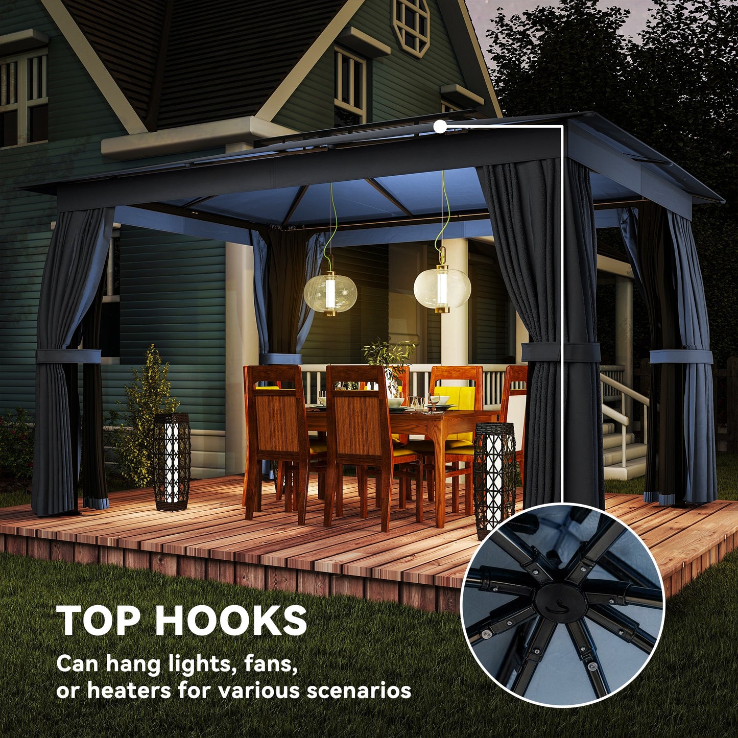10x12 Outdoor Patio Gazebo Canopy with Curtains & Netting - Blue