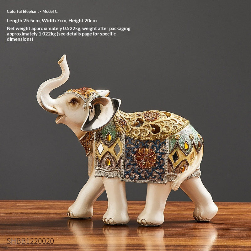 Elephant Desktop Ornament Set for Living Room Decor - Resin Art Piece