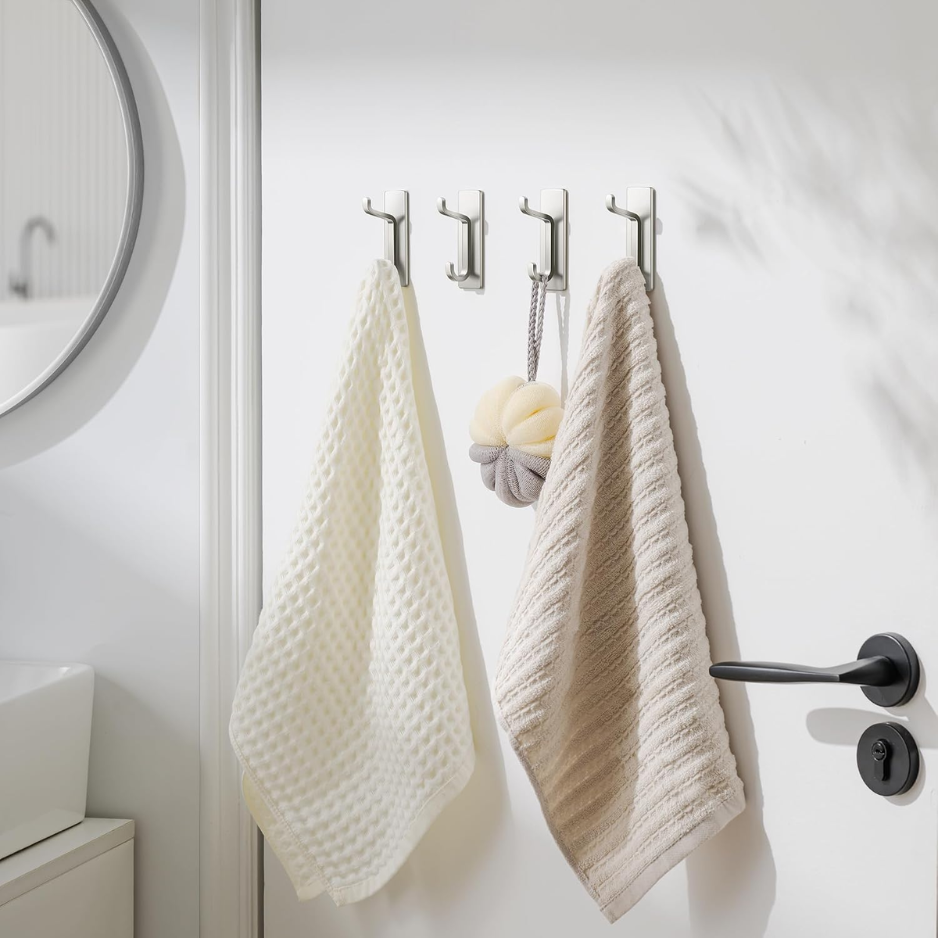 Brushed Nickel Wall Hooks - Heavy-Duty Adhesive Door Hangers
