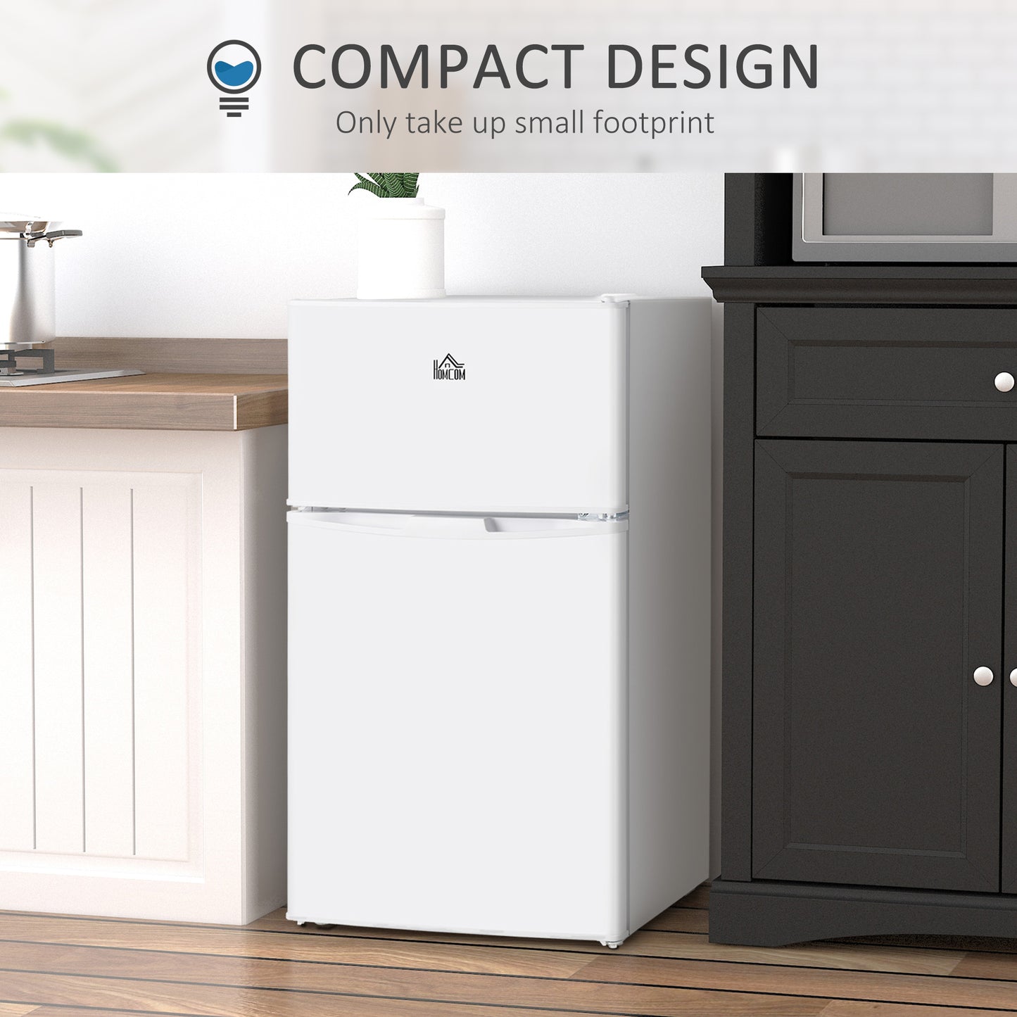 Mini Fridge with Freezer - 3.2 Cu.Ft Compact Refrigerator, Adjustable Thermostat, Reversible Door, White
