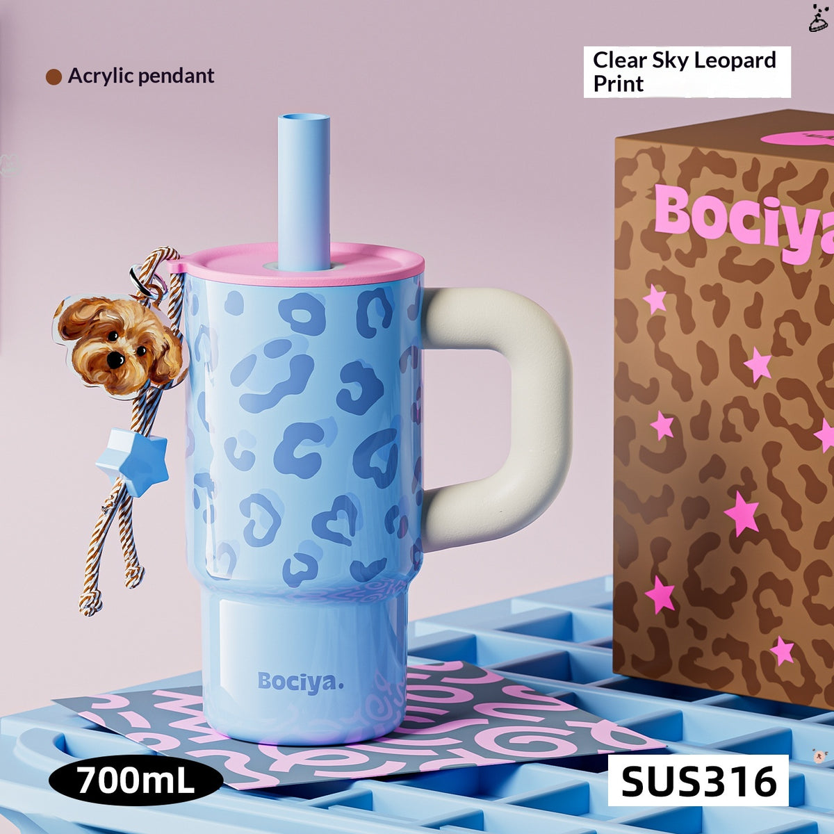 Portable Water Bottle with Straw, Thermal Insulated, 700ml - Multi Colors