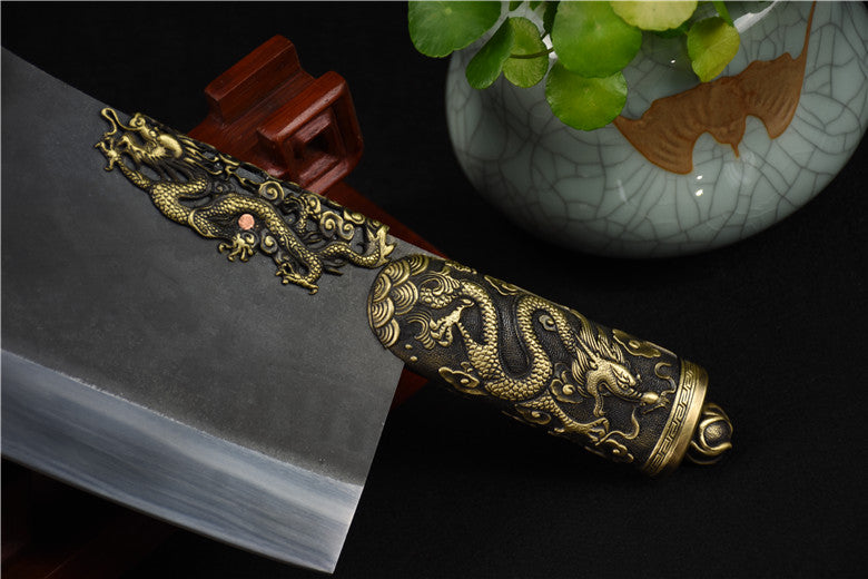 Bone Cutter Knife 33cm T10 Steel Blade Copper Handle for Kitchen Use