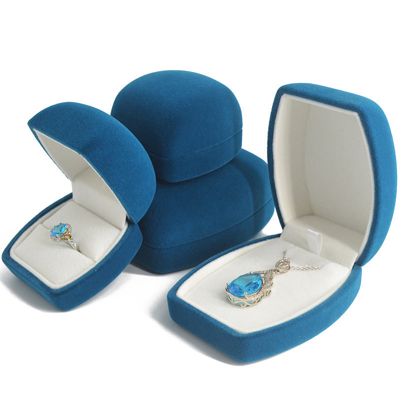 Velvet Jewelry Box with Big Belly Style Oval Compartments for Necklaces Rings and Earrings