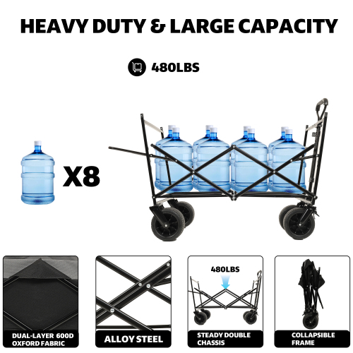 Large Capacity Collapsible Wagon with Canopy and Mosquito Net - All-Terrain Wheels, Foldable Garden Cart