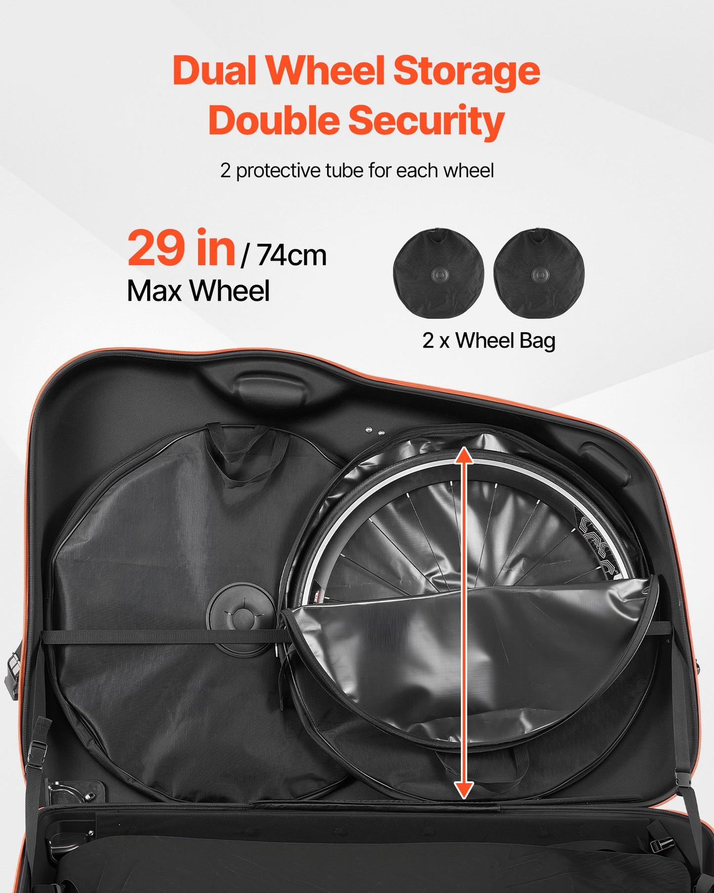 Bike Travel Case Hard Shell Bicycle Bag with TSA Lock & Wheels - Black