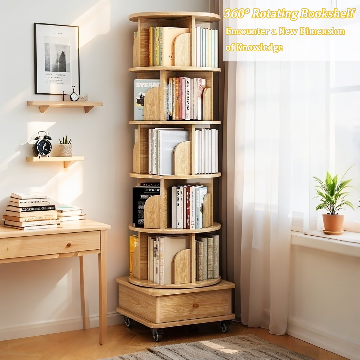 6 Tier Rotating Bookshelf, Display Round Spinning Bookshelf With