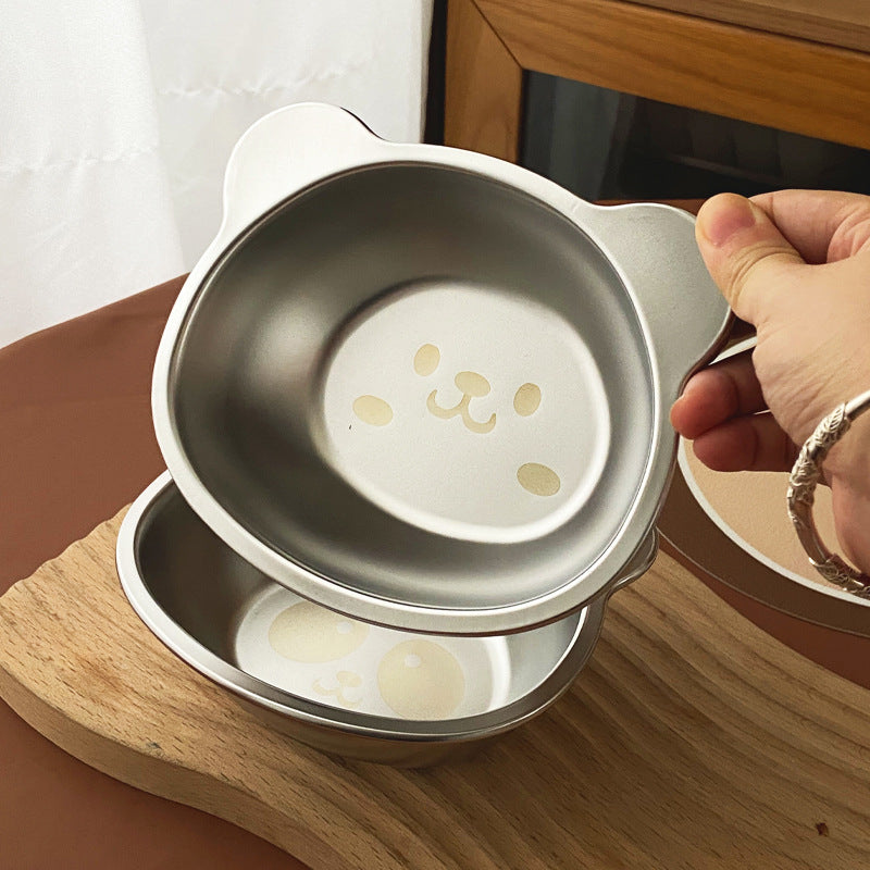 Children's Stainless Steel Drop-Resistant Bowl with Cartoon Bear Design - Baby Safe Kitchenware