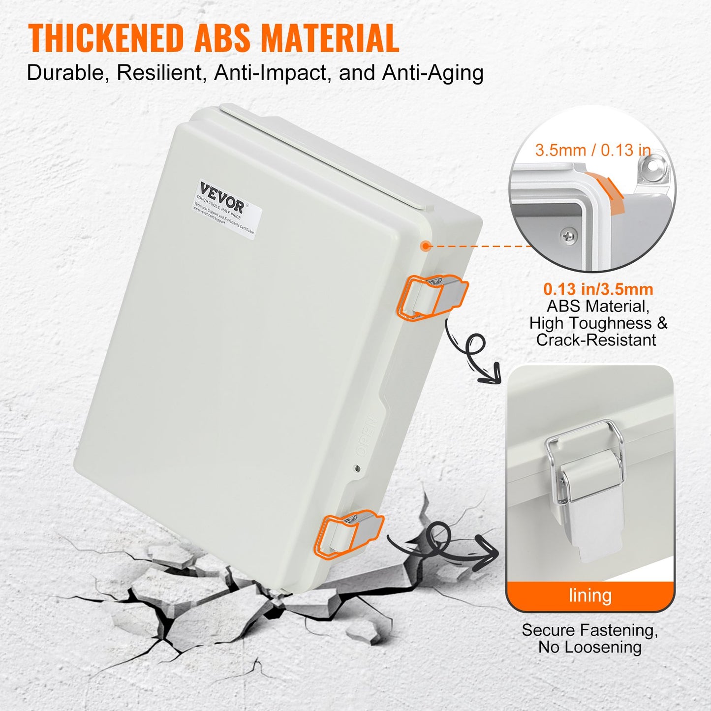 Outdoor Waterproof Electrical Junction Box - ABS Plastic Enclosure with Hinged Cover, Stainless Steel Latch, IP67 Dustproof Waterproof, 16.93 x 12.99 in