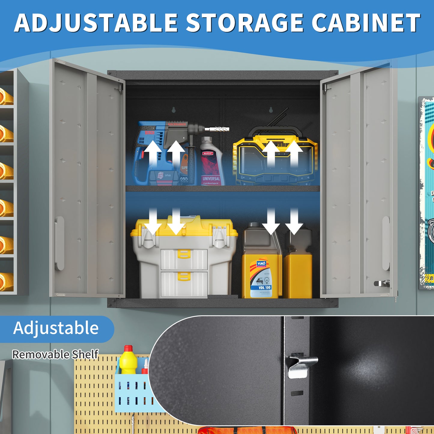 Metal Wall-Mounted Tool Storage Cabinet With Locking Door And 1 Shelf