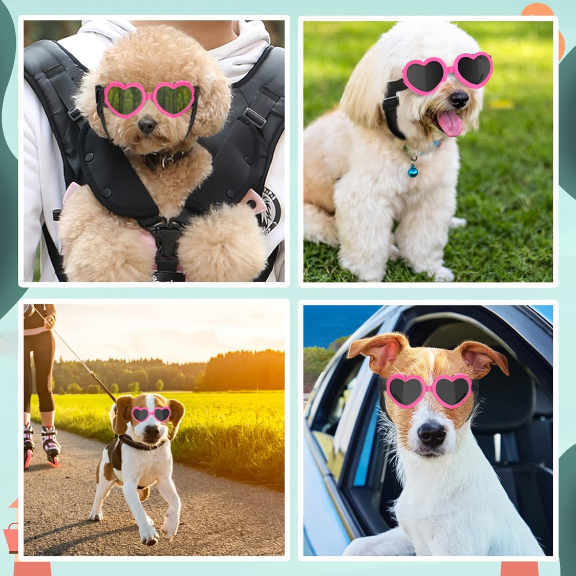 Dog Sunglasses UV Protection Heart Shape Pet Goggles for Small Dogs