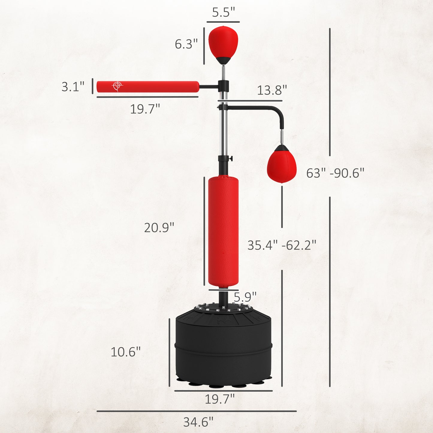 4-in-1 Boxing Punching Bag Stand with Speedballs & Adjustable Height - Red