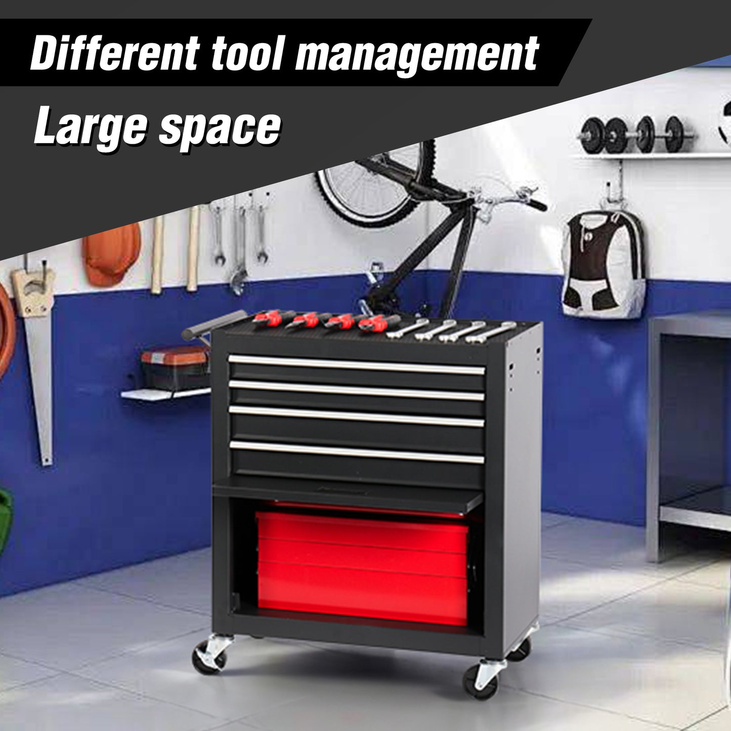 4-Drawer Rolling Tool Chest, Cabinet With 4 Wheels Chest Drawers,