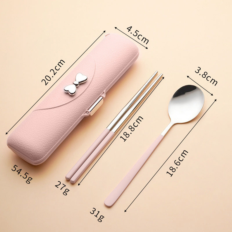 Stainless Steel Portable Tableware Set with Chopsticks, Spoon & Fork