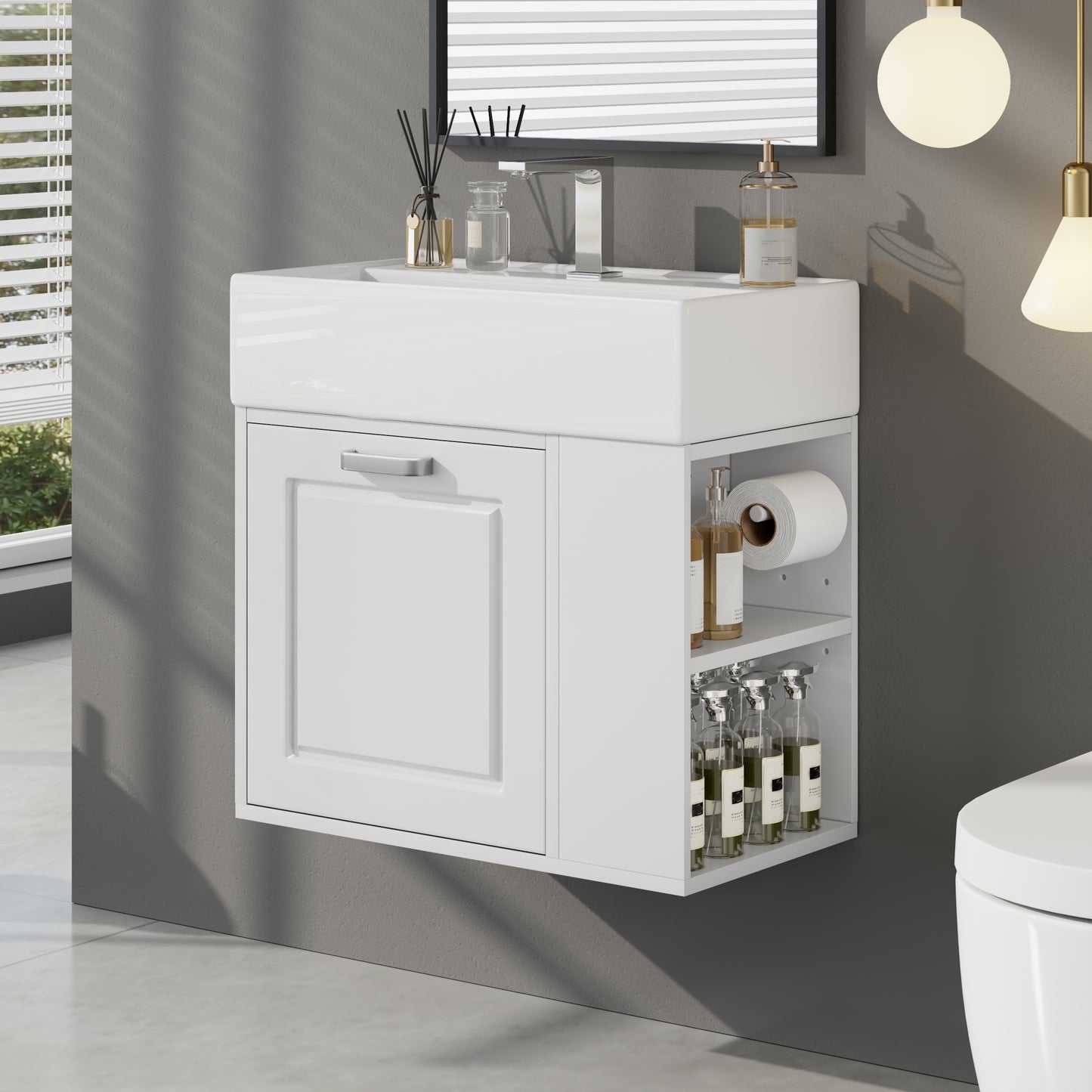 21.8 Inch Wall Mounted Bathroom Vanity with Sink - White