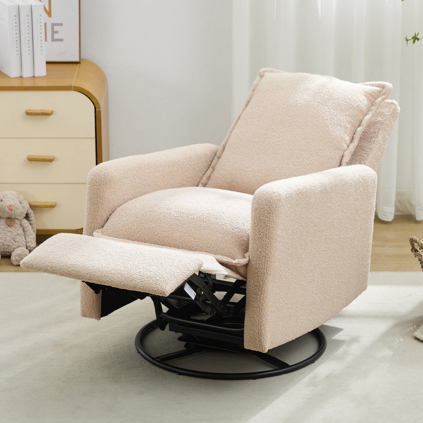 Swivel Rocker Recliner Chair - Teddy Fleece Oatmeal