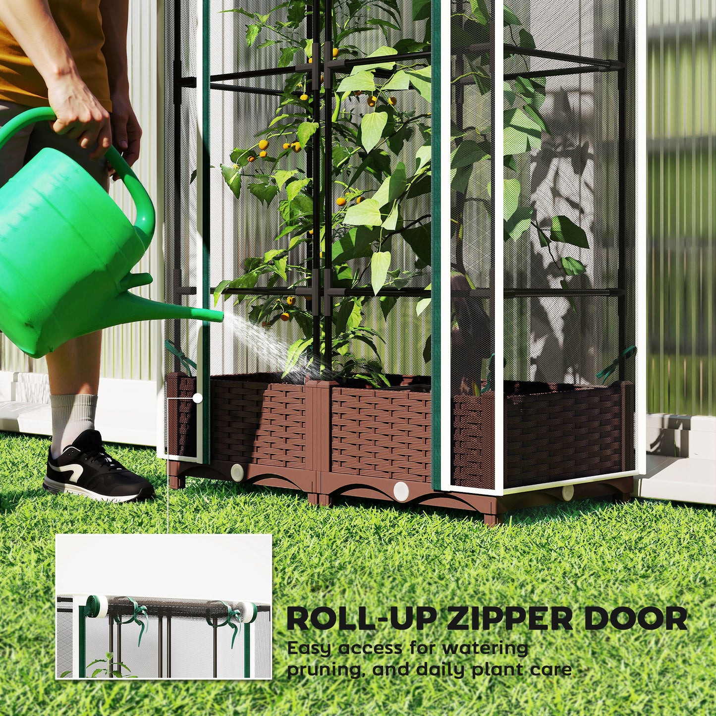 Raised Garden Bed with Trellis and Watering System - White, 46.5 Inches