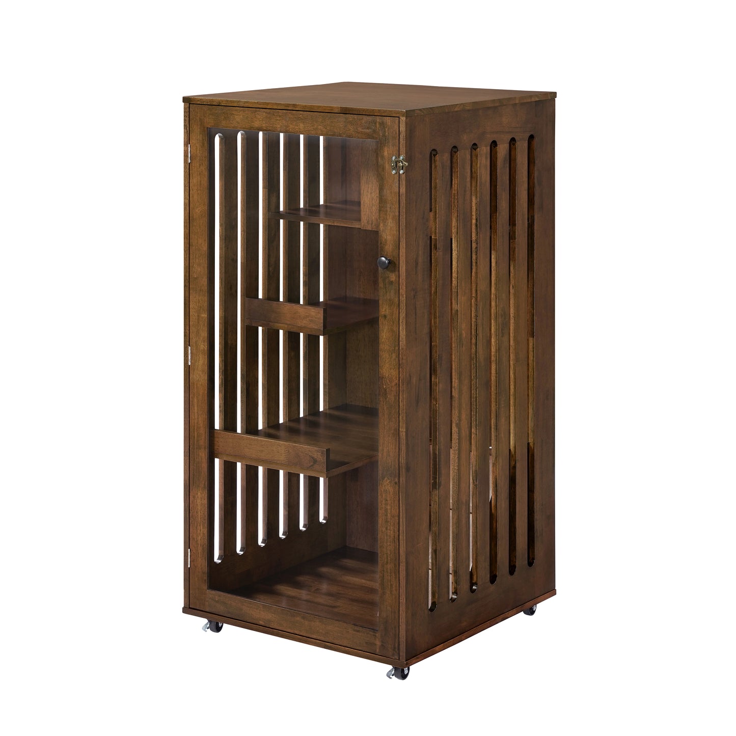 Indoor Rubber Wood Cat Enclosure with Multi-Level Shelves & Lockable Door - Brown Oak Finish