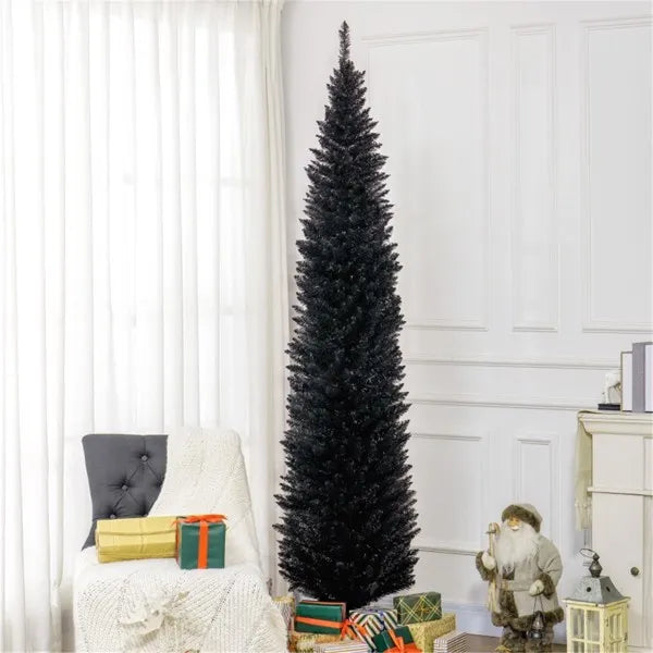8ft Slim Pencil Black Artificial Christmas Tree - 618 Branches
