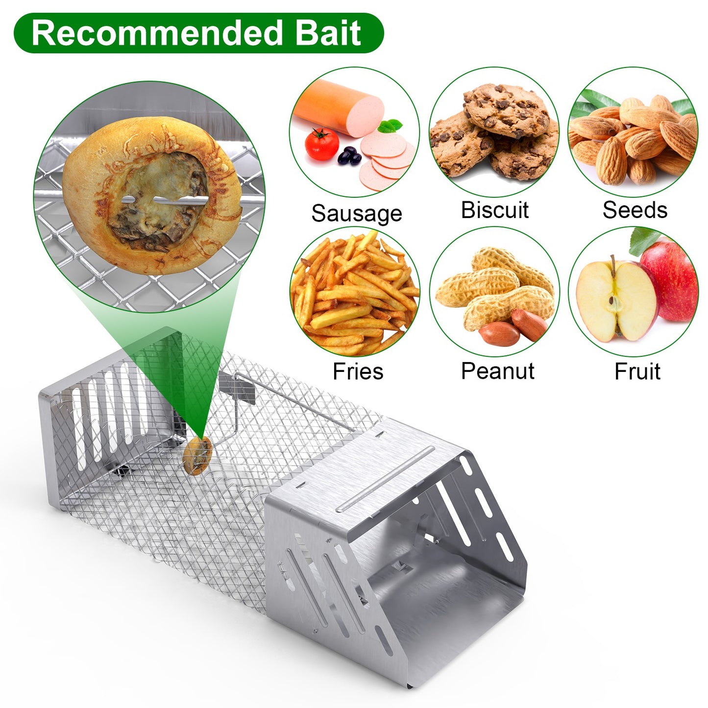 Automatic Continuous Mouse Trap - Humane Live Rodent Cage - Silver