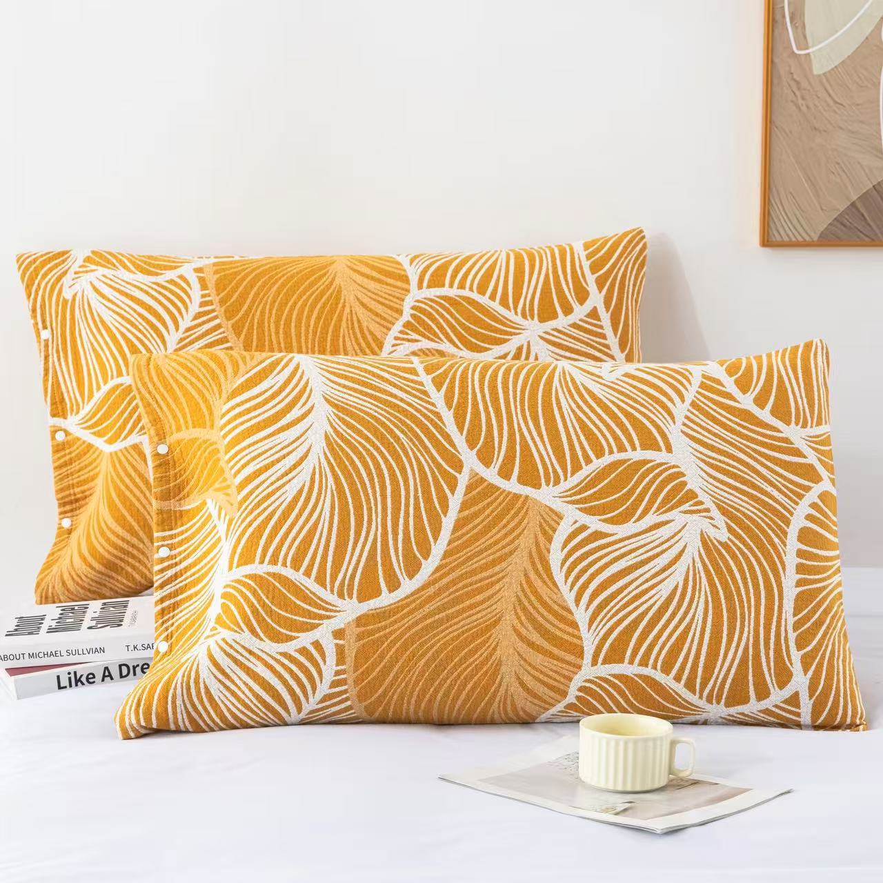 Nordic Style Cotton Pillowcase 50x80cm Decorative Sofa Cushion Cover - Big Leaf & Houndstooth