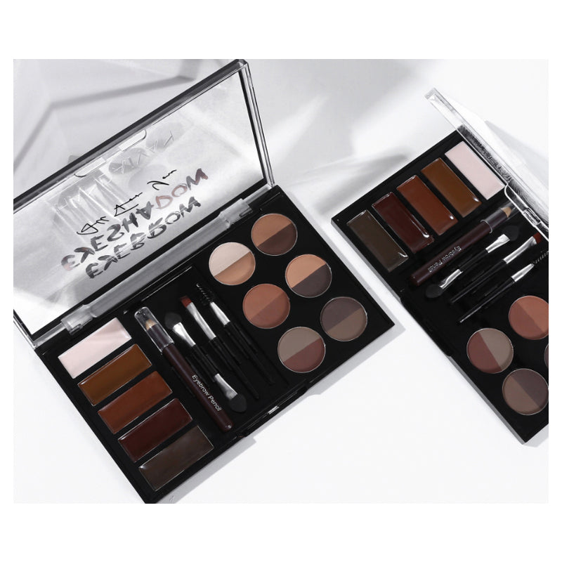 Eyebrow Makeup Palette Kit with Powder and Stencils - Black