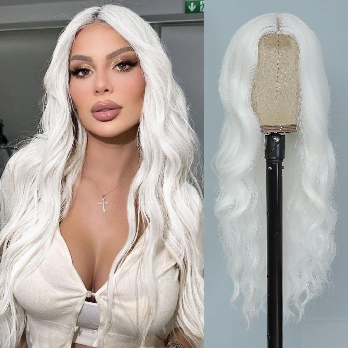 Long Curly Wig with Lace Front Cap for Women - Heat-Resistant Synthetic Hair