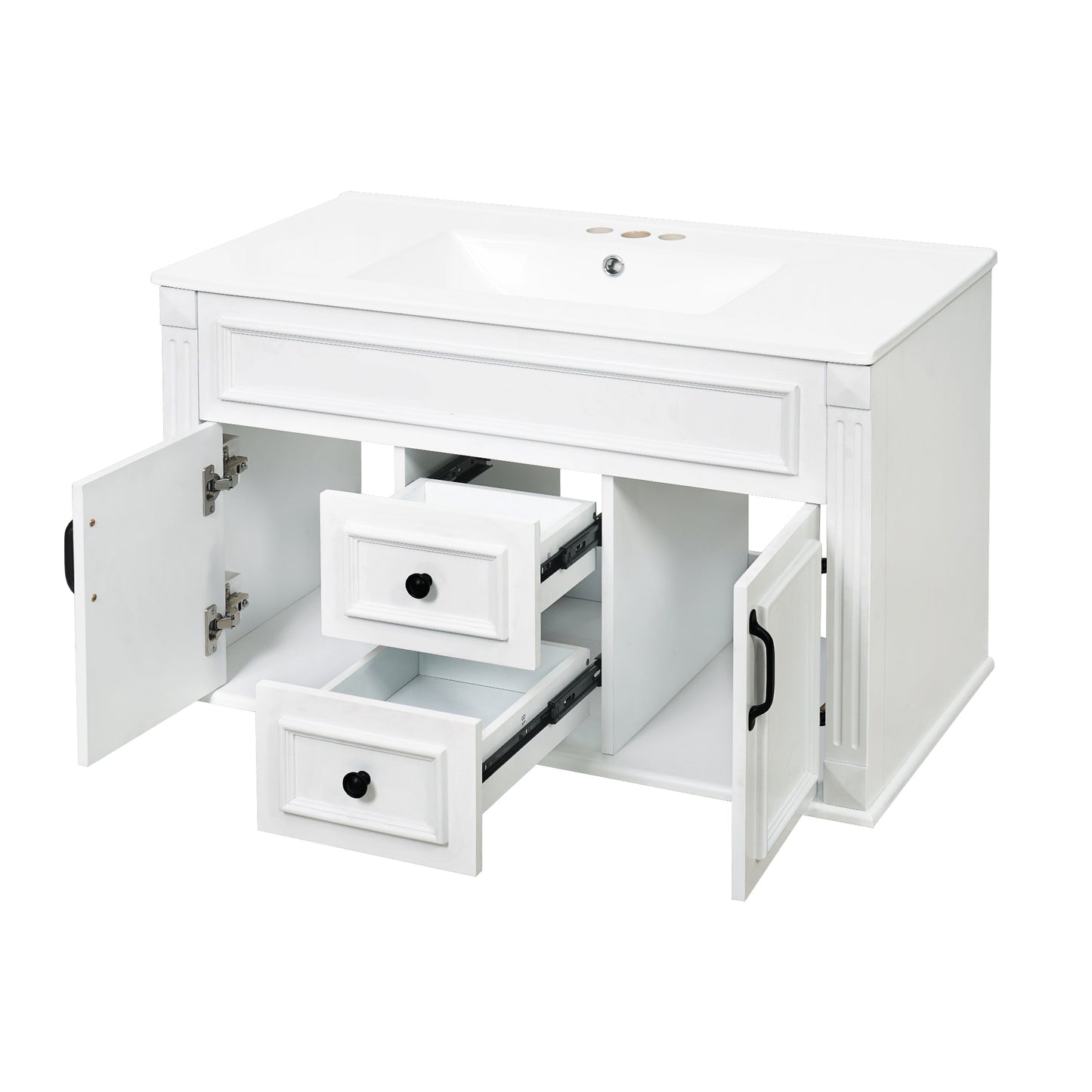 36-Inch Wall-Mounted Bathroom Vanity with Ceramic Sink - White