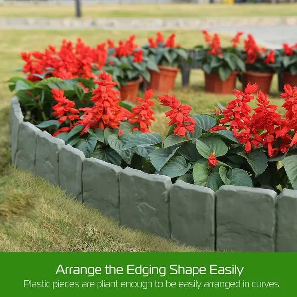 20 PCS Plastic Garden Lawn Edging - Cobblestone Effect, Grey