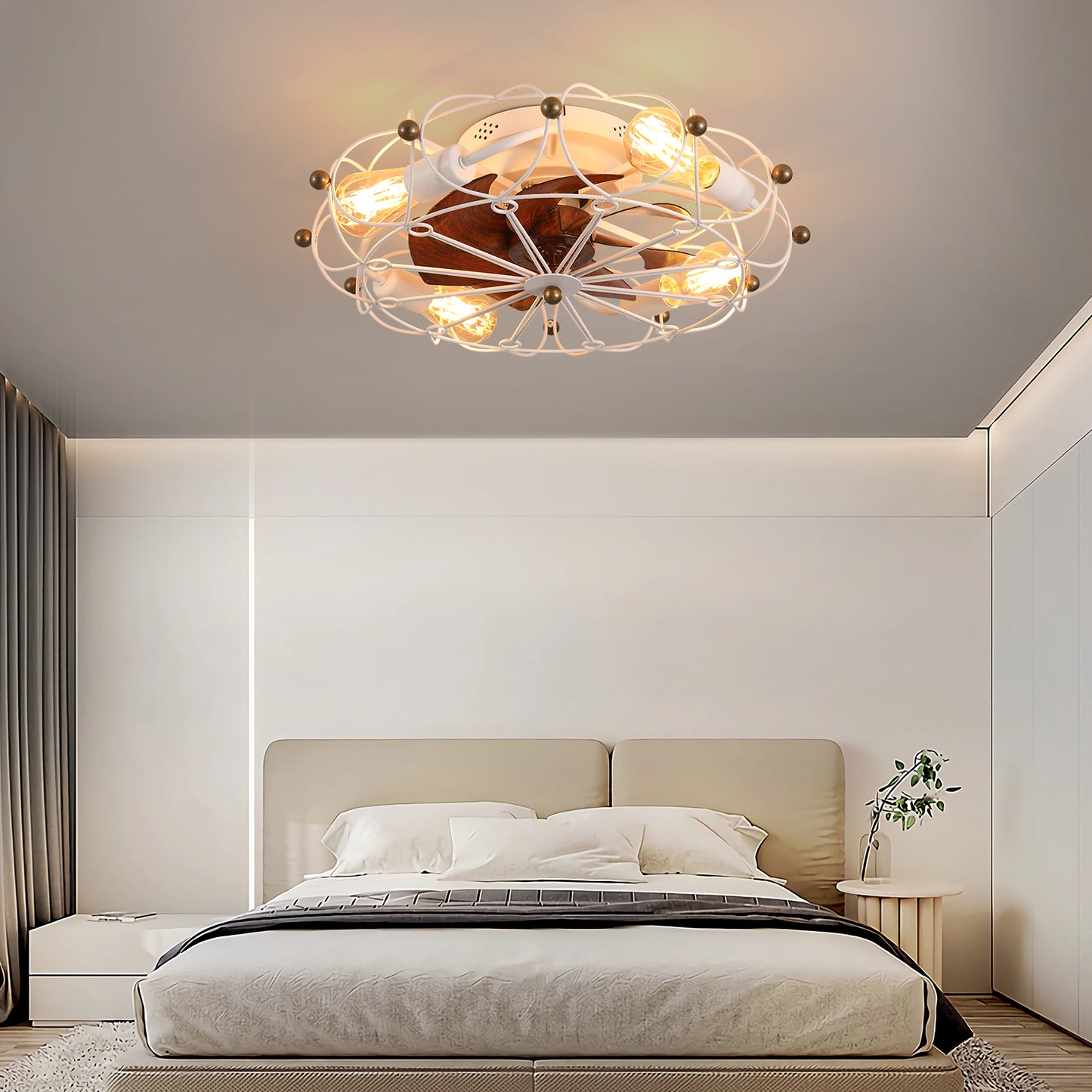Modern Caged Ceiling Fan with Lights and Remote Control
