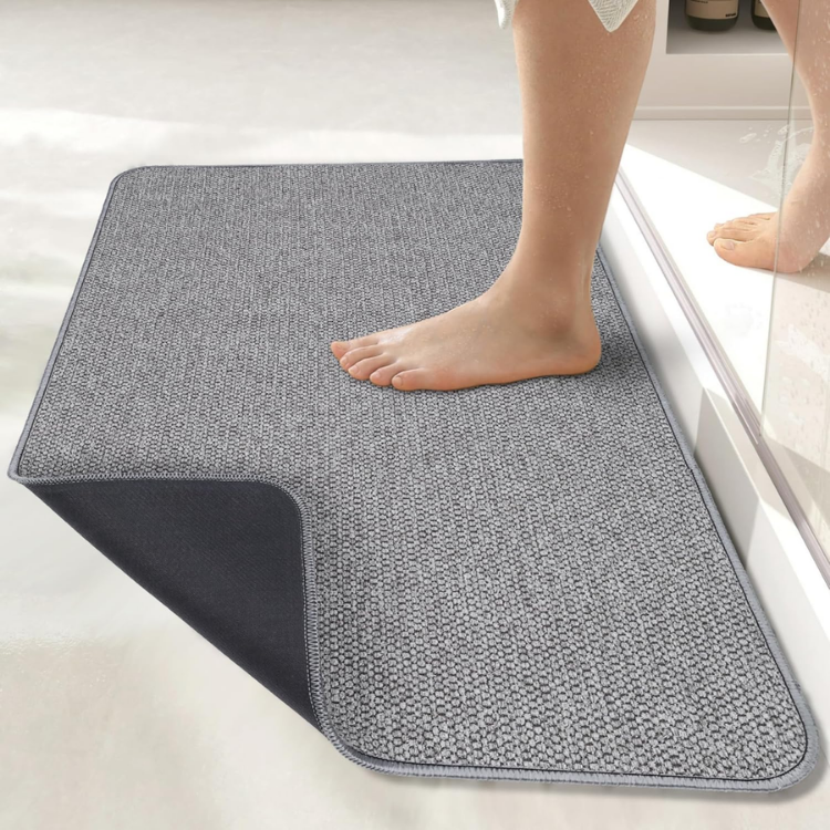Ultra Thin Non-Slip Bath Mat - Quick Dry Absorbent Bathroom Rug, 17x27 Inches, Grey