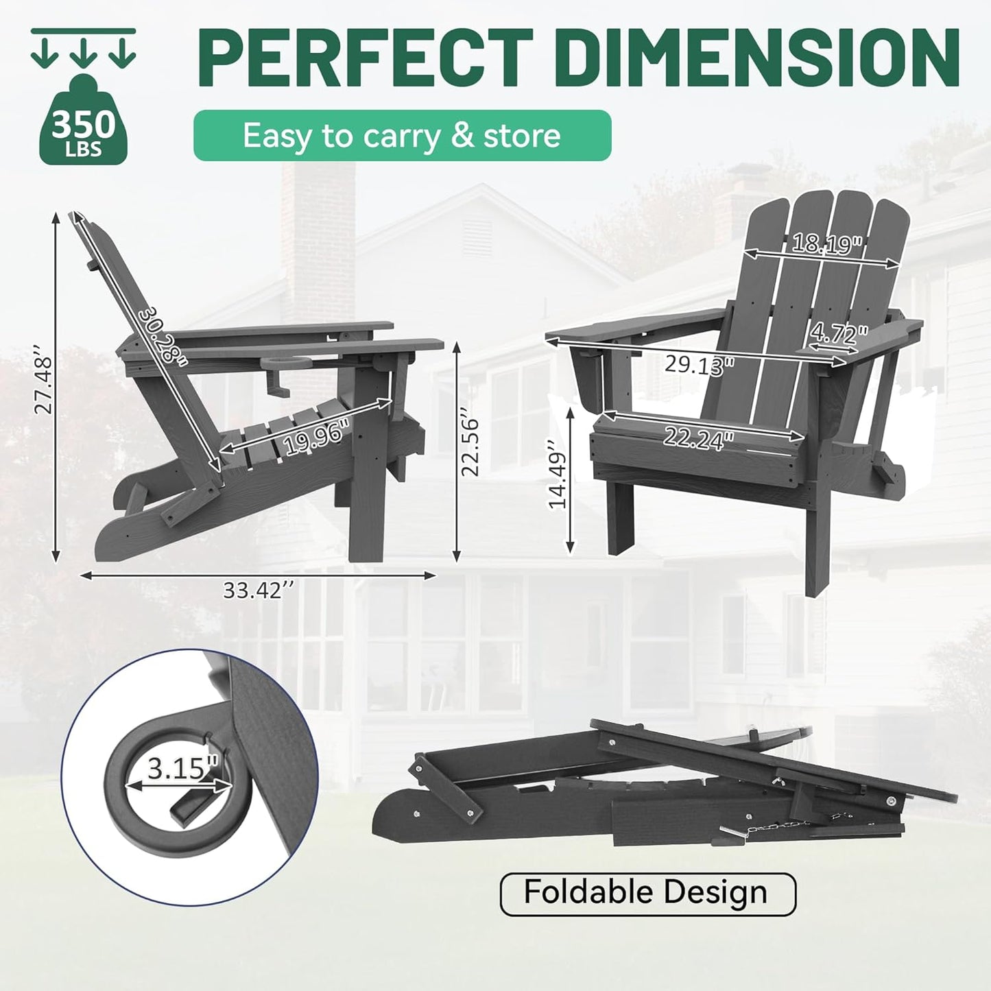 Adirondack Chairs Set Of 2, Plastic Chair, Chairs, HDPE Folding