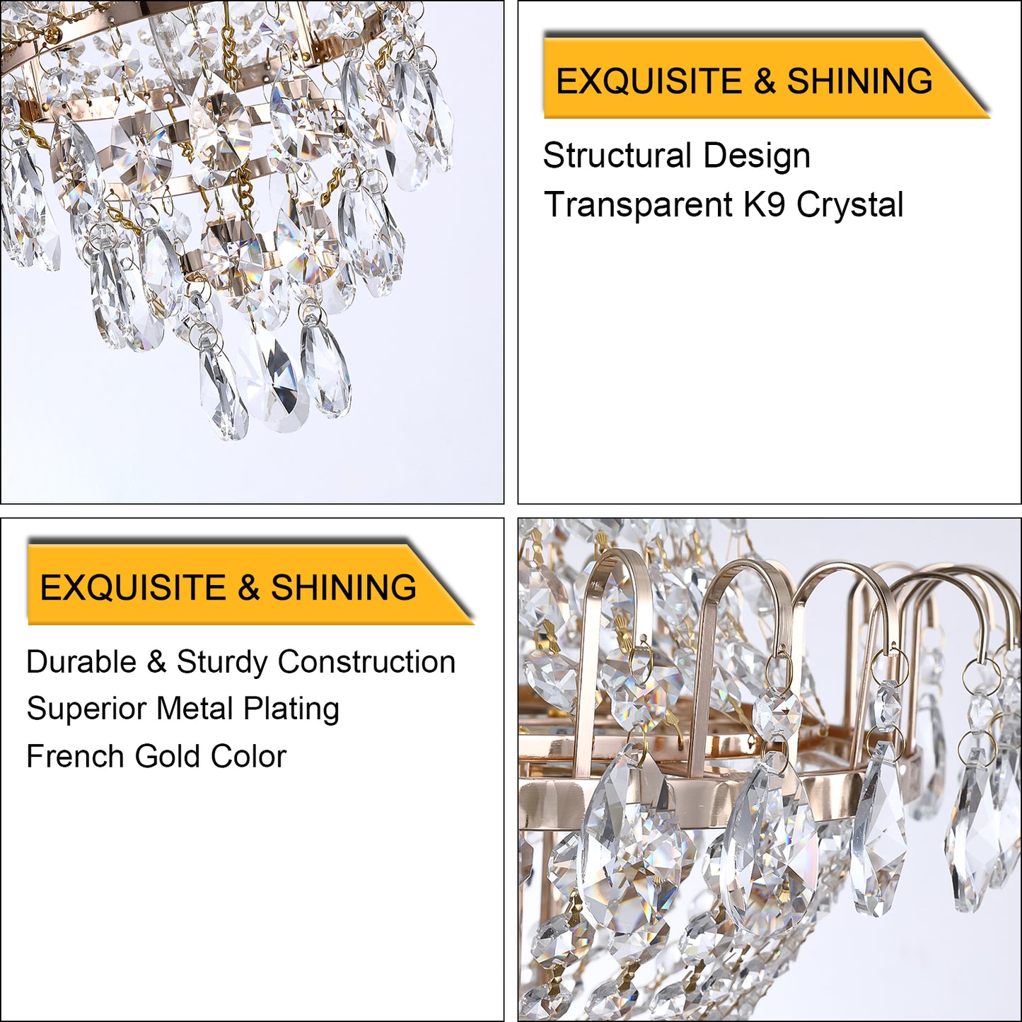 Gold Crystal Chandeliers Large Contemporary Ceiling Lighting for Living Room Dining