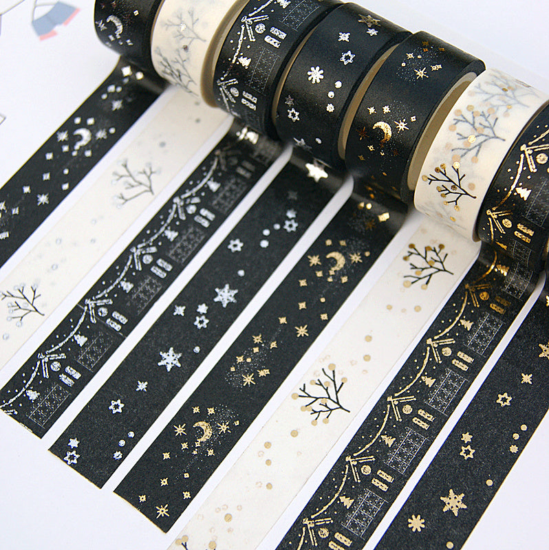 Christmas and New Year Paper Tape - Gold and Silver Decorative Wrapping Tape, 8 Rolls