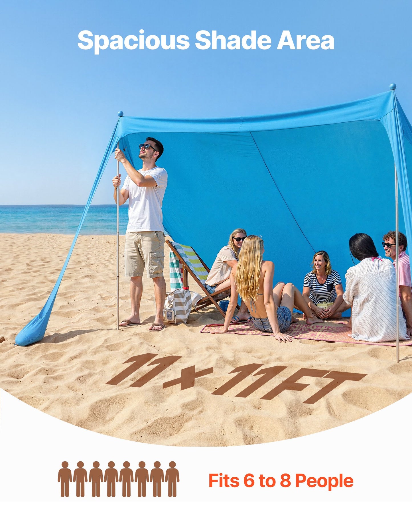 Beach Tent Sun Shelter with UPF50+ Protection, 11x11 ft Pop-Up Canopy, Sandbags & Poles