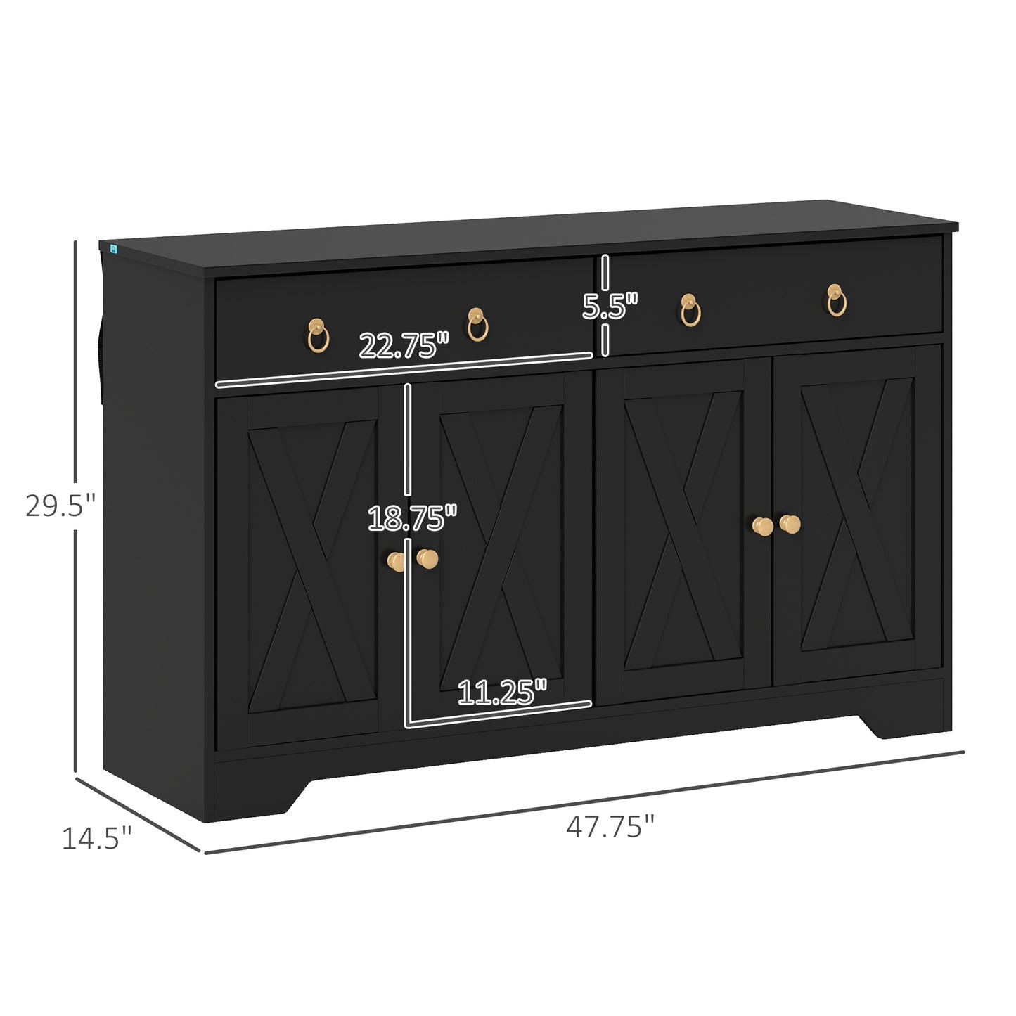 Farmhouse Kitchen Storage Sideboard with Barn Doors - Black