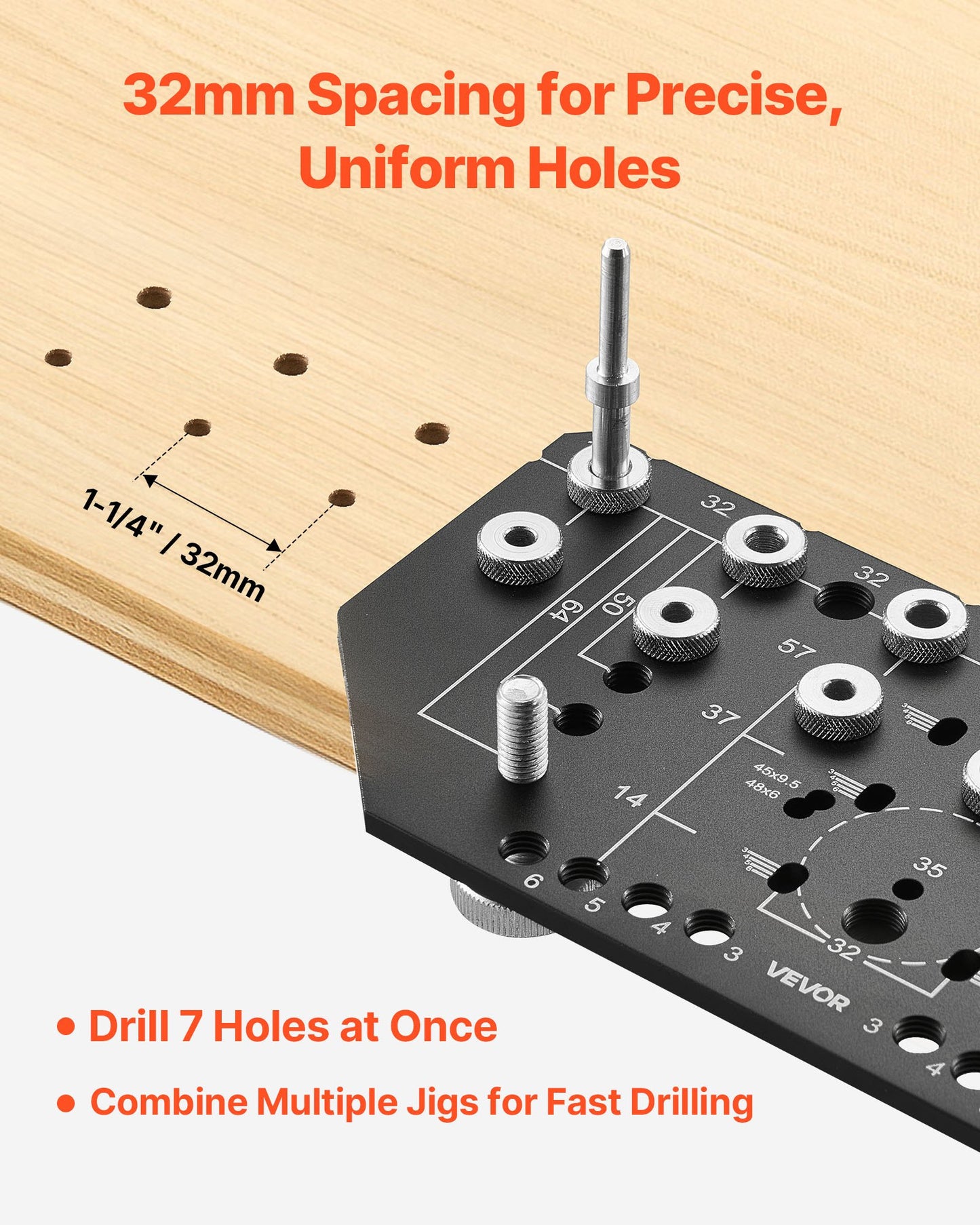 Aluminum Alloy Shelf Pin and Hinge Jig for Cabinet Drilling - Orange