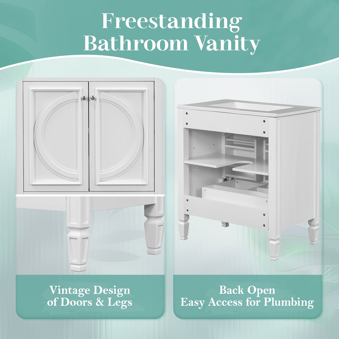 30" Bathroom Vanity with Sink & Soft Close Doors - Vintage White