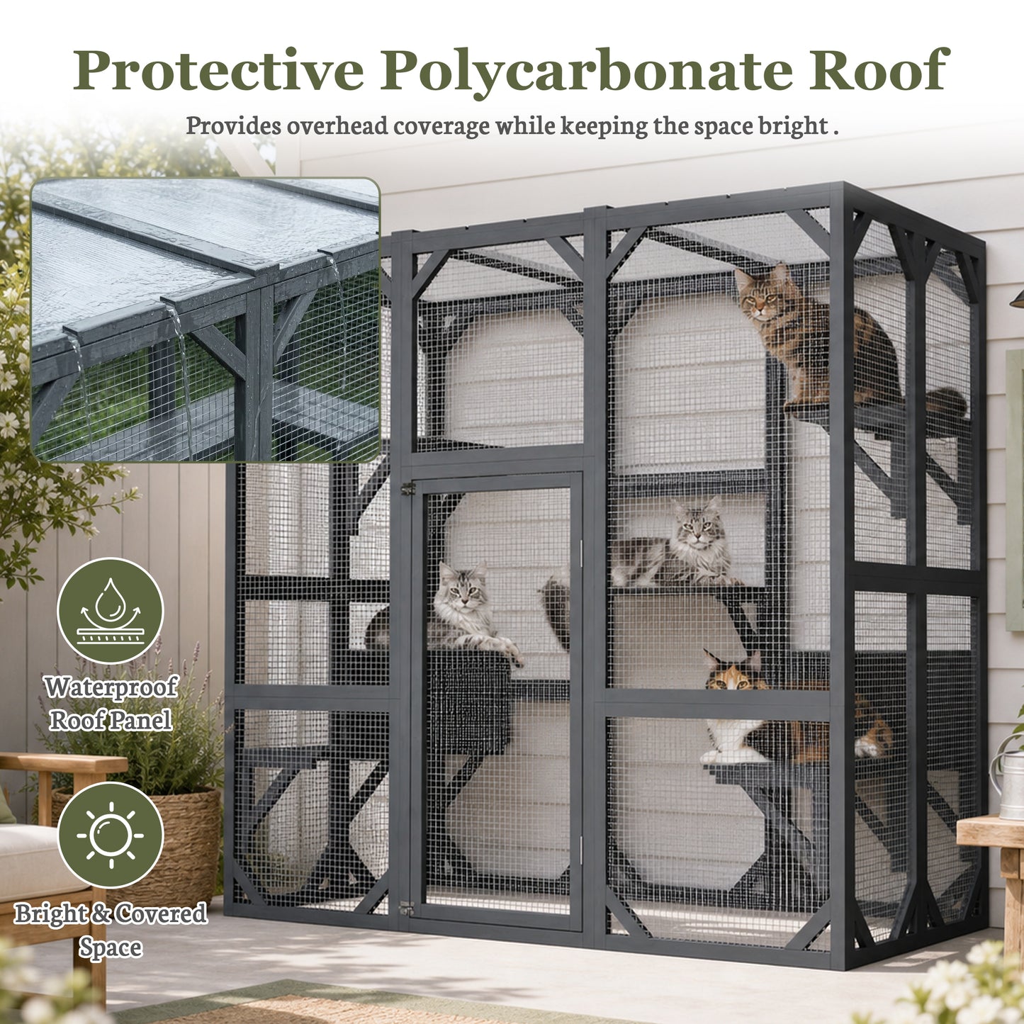 Large Outdoor Cat Enclosure 71x37x71 Inches with Mesh Panels Waterproof Roof