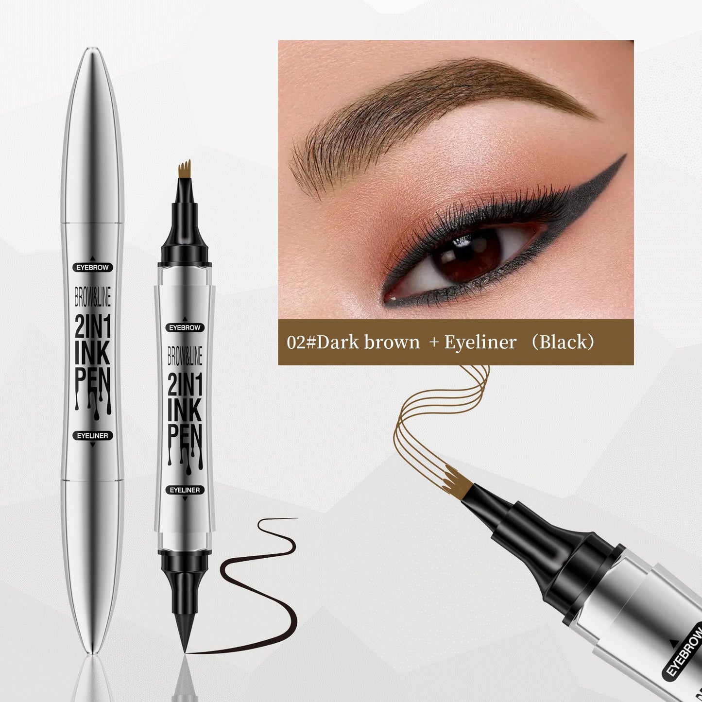 2-in-1 Microblading Eyebrow Pen with 4-Fork Tip and Eyeliner
