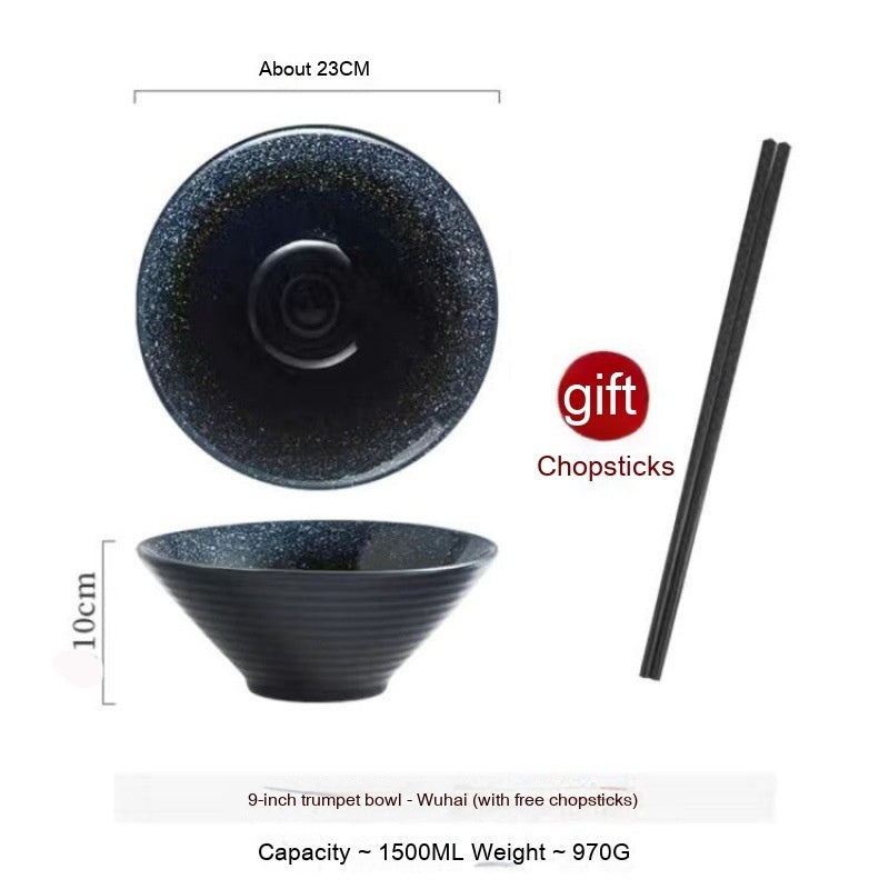 Large Ceramic Noodle Bowl - Frosted Chinese Style Tableware for Kitchen