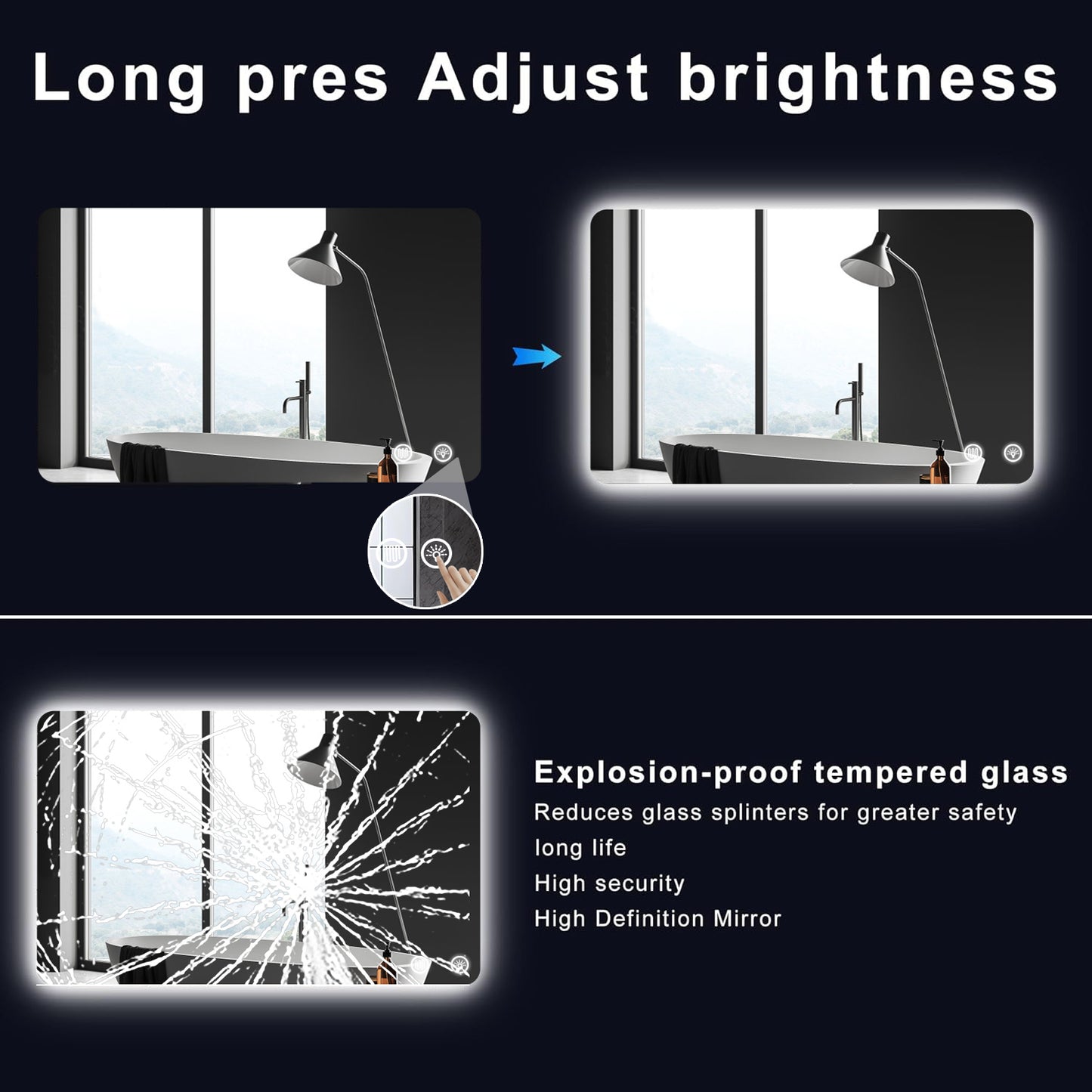 Rectangular Backlit Bathroom Mirror 30" x 40" - Clear