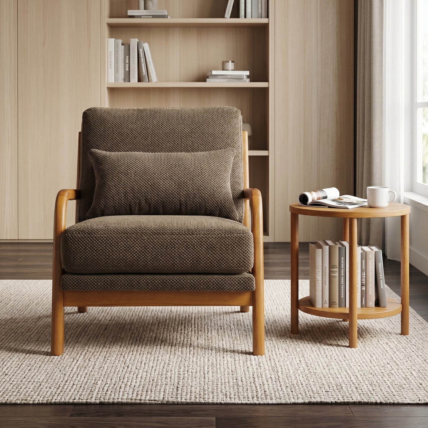 Mid-Century Modern Wooden Lounge Chair - Coffee Upholstery