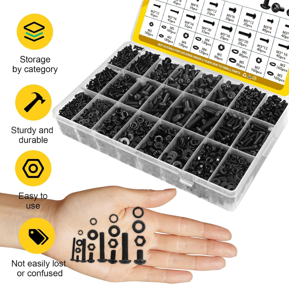 2200-Piece Metric Screw Assortment Kit - M2, M3, M4, M5