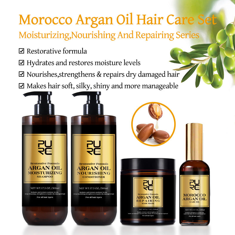 Moroccan Hair Care Set with Shampoo, Conditioner, Mask & Essential Oil