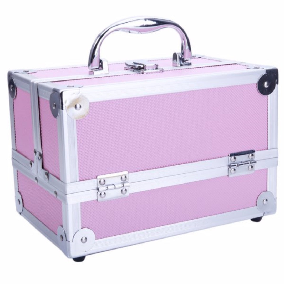 Pink Aluminum Makeup Train Case with Mirror - SM-2176