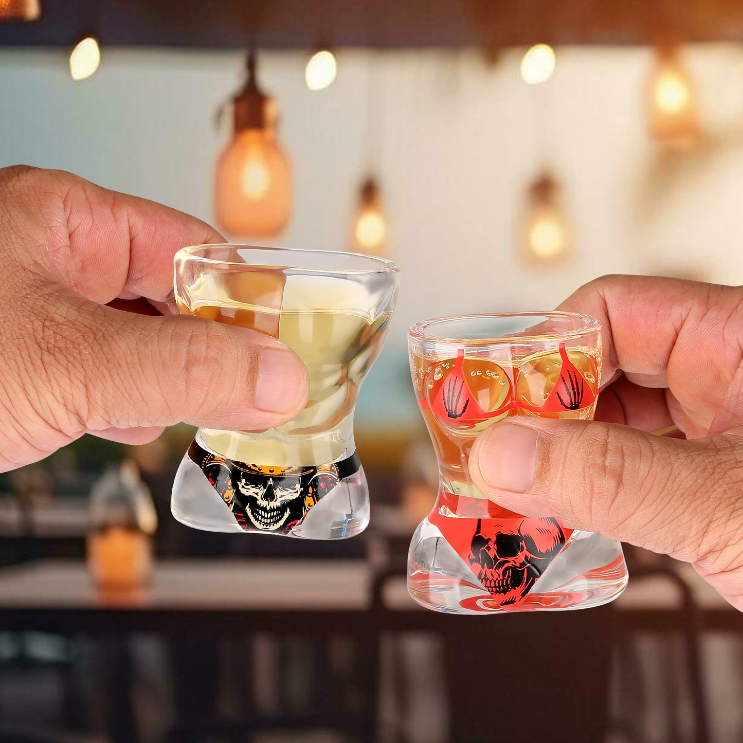Black and Red Skull Style Wine Glasses - Set of 2