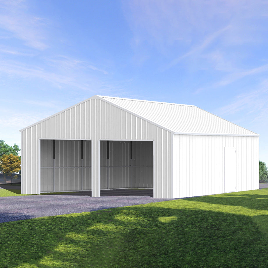 Double Garage Steel Barn Shed 22ft x 23ft Heavy Duty Metal Storage Building White