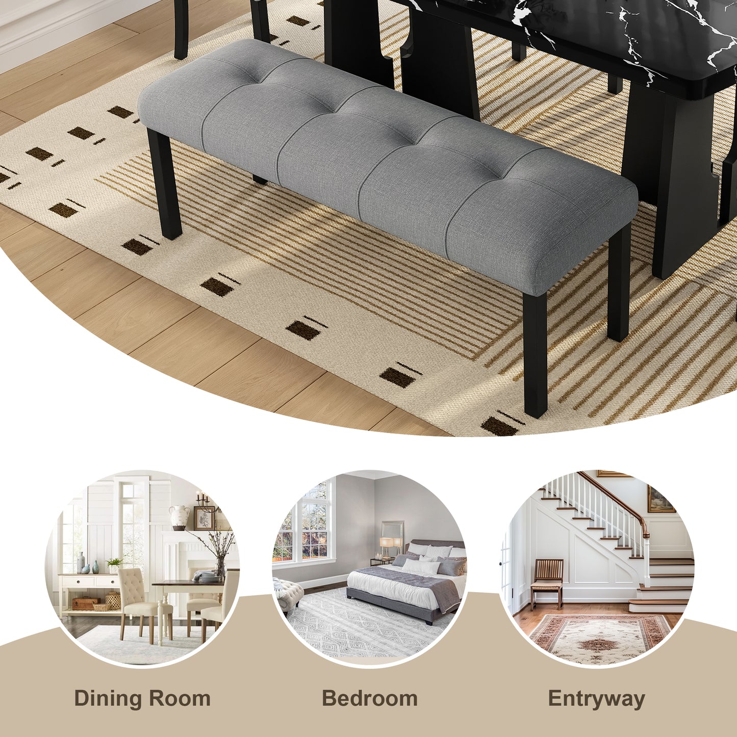 Modern Tufted Linen Dining Bench, Farmhouse Upholstered Entryway